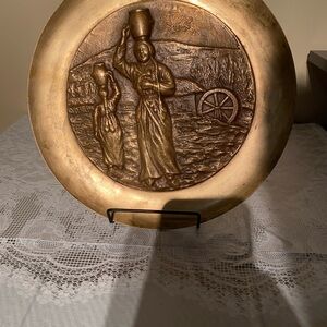 Vintage Native American heavy solid brass hanging plate 10.75”